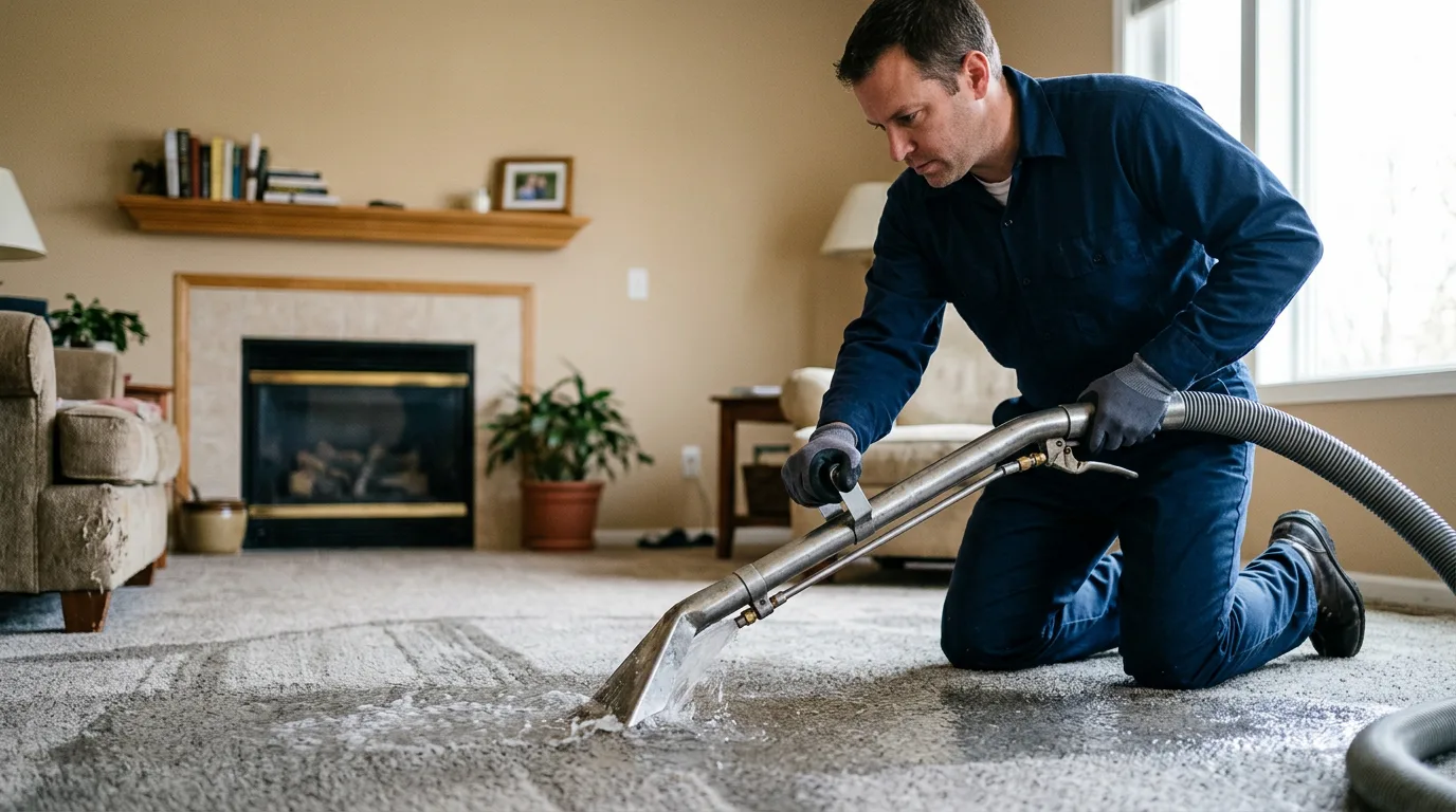 Water damage restoration technician working near Jamesport, MO